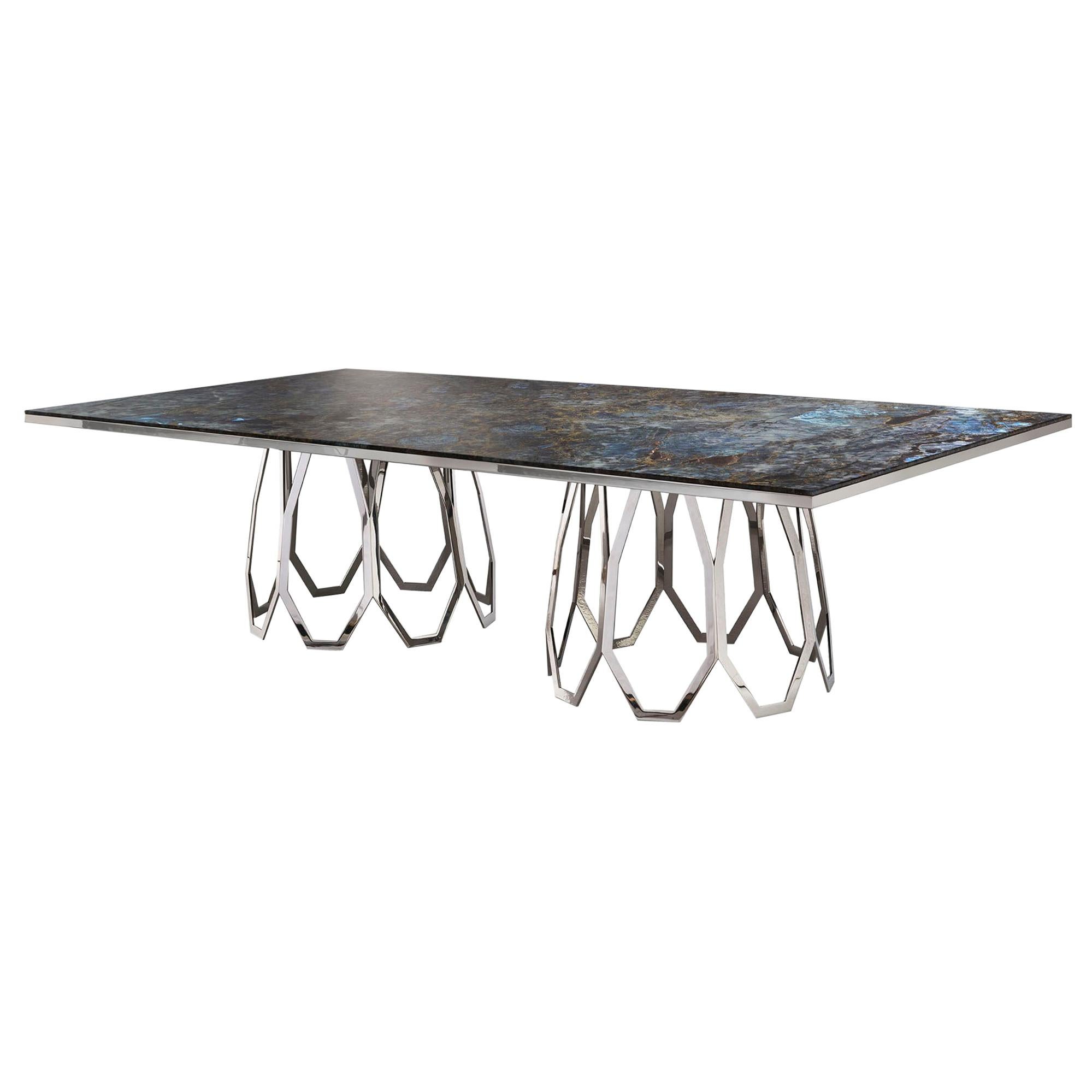 Table Frame Polished Stainless Steel Top Available Mirror Marble & Liquid Metal