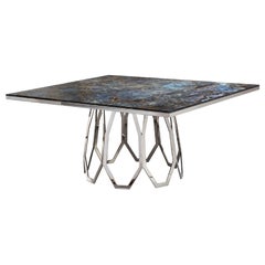 Table Frame Polished Stainless Steel Top Available Mirror Marble & Liquid Metal