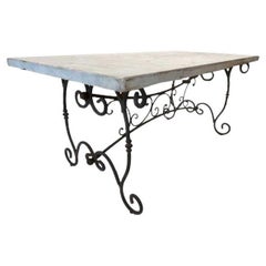 Antique Table or Desk, French Farm with Iron Base
