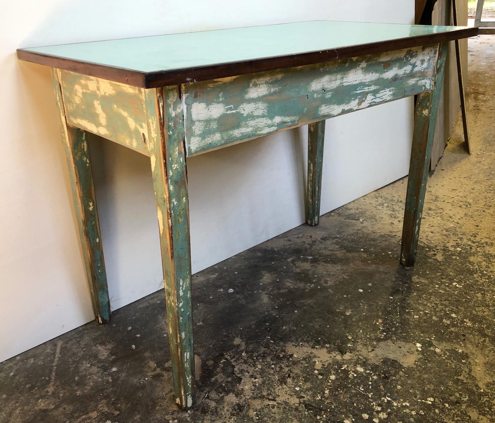 Table from 1950 Original Tuscan Green White Shaded, with Top in Formica on Fir In Good Condition In Buggiano, IT