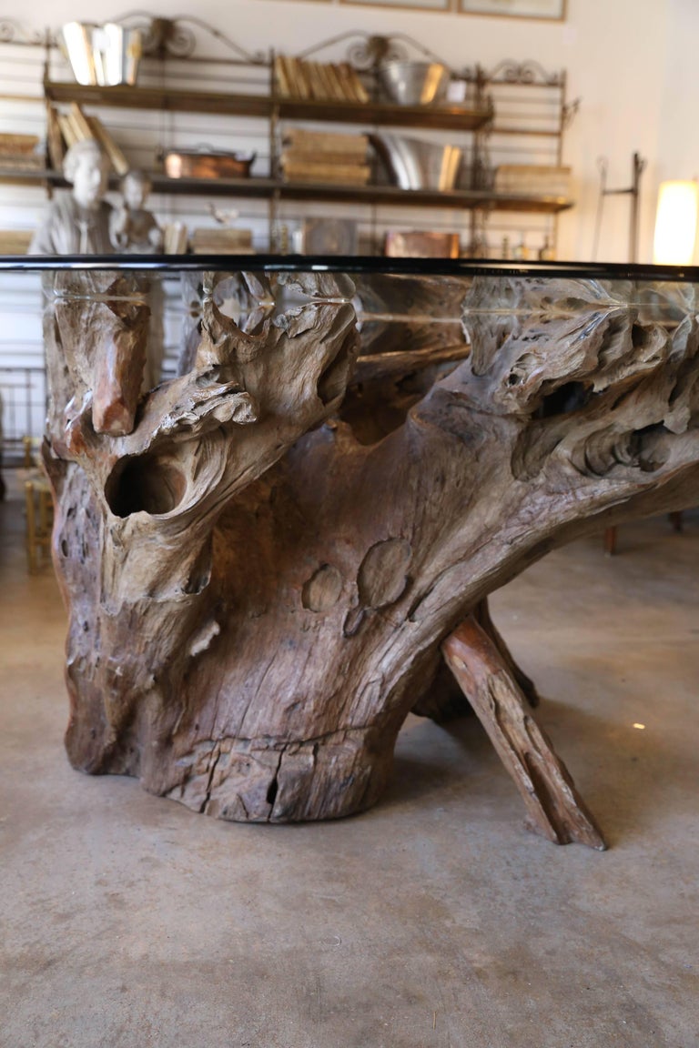 20th Century Beveled Glass Top Table from Tree Root at 1stDibs