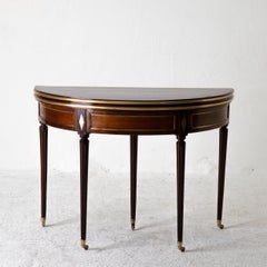 Table Game Directoire 19th French Mahogany Brass Leather Top France