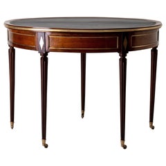 Table Game Directoire 19th French Mahogany Brass Leather Top France