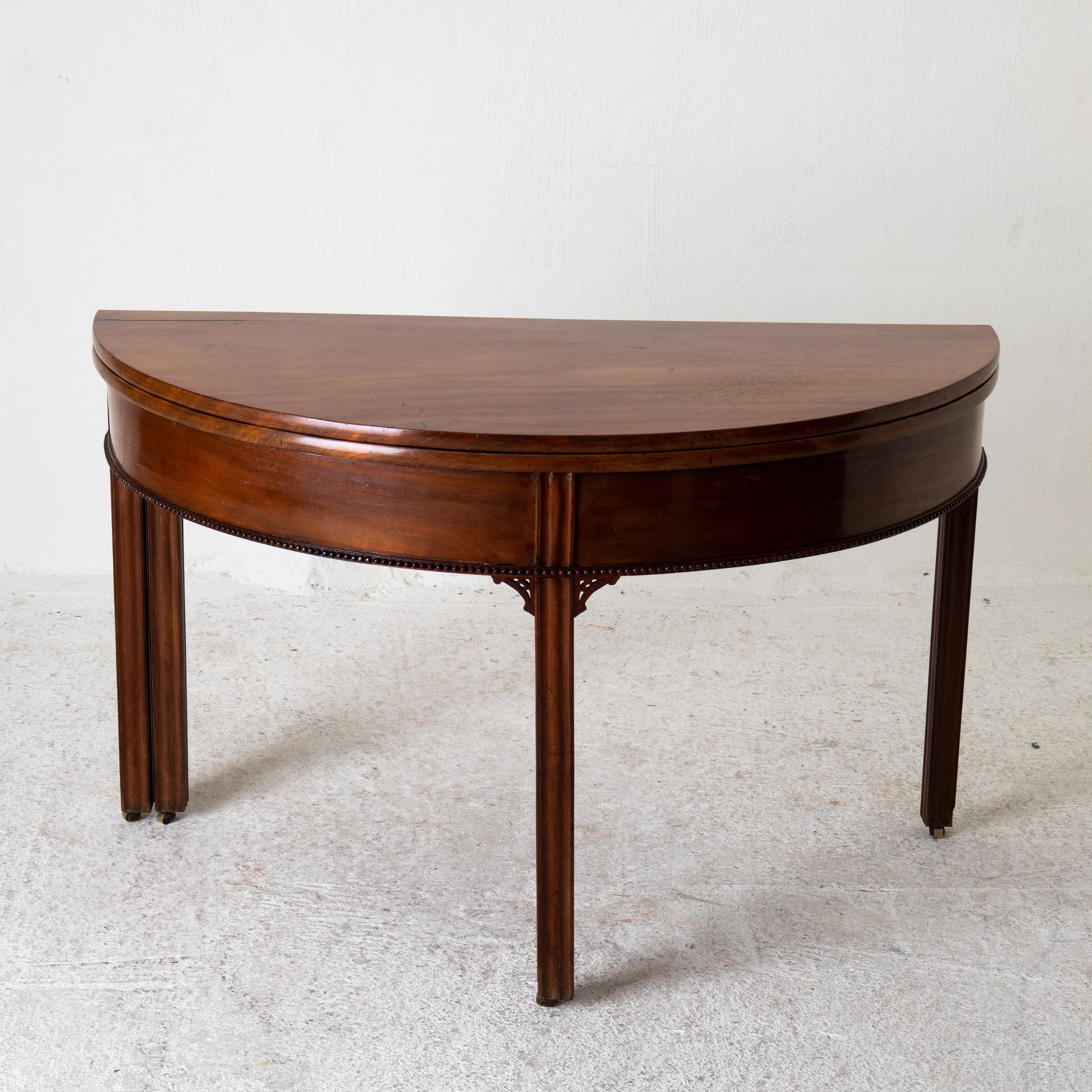 Table Game Table Gustavian Swedish Demi Lune Mahogany Brown, Sweden For Sale 1