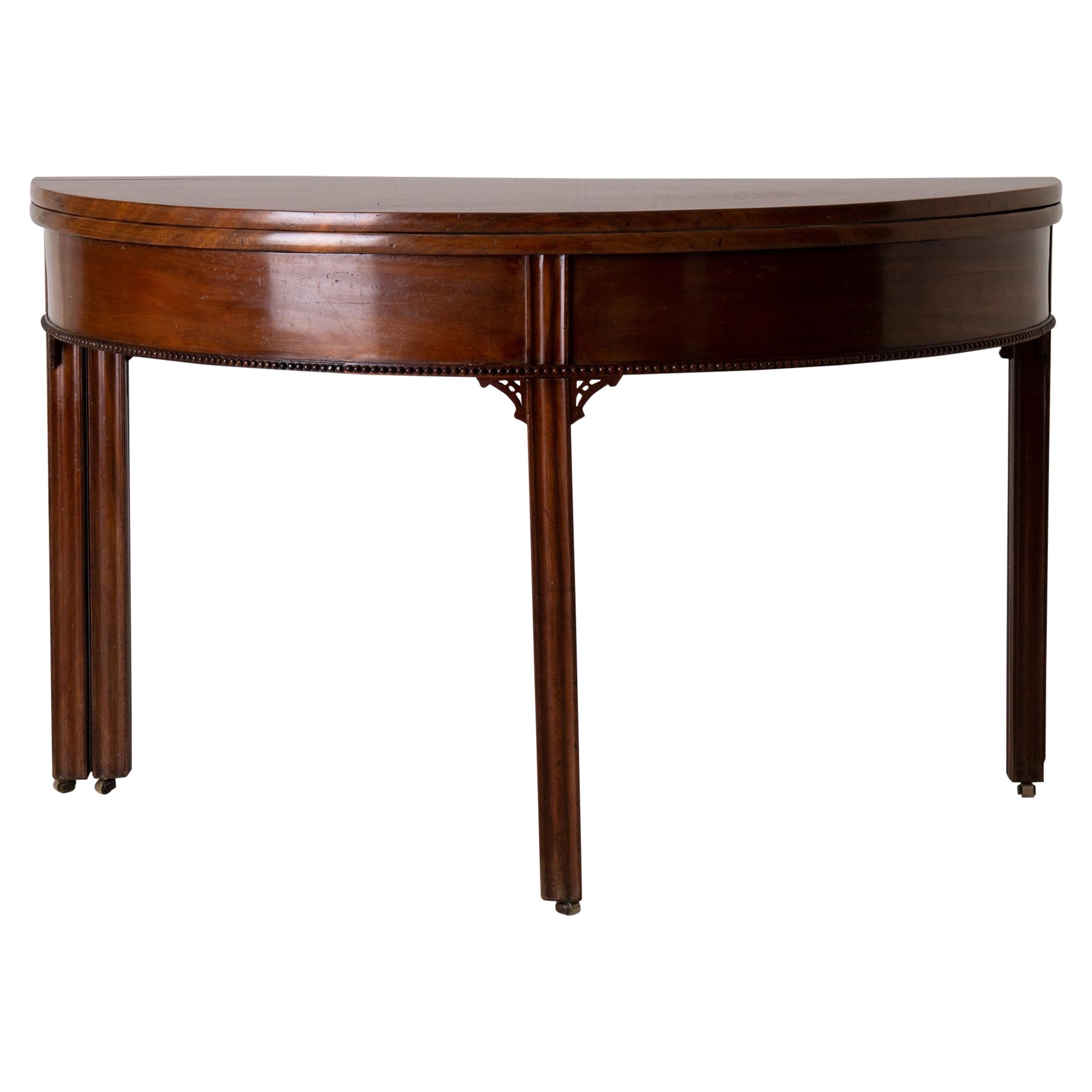 Table Game Table Gustavian Swedish Demi Lune Mahogany Brown, Sweden For Sale