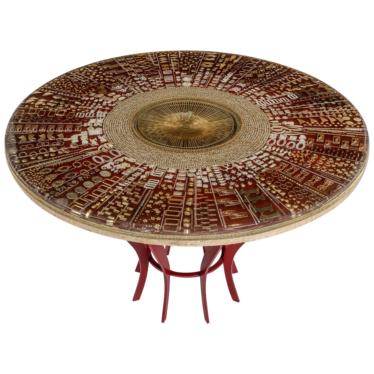 Table Geometrie in Lacca E Oro with Collaged Top by Emanuela Crotti