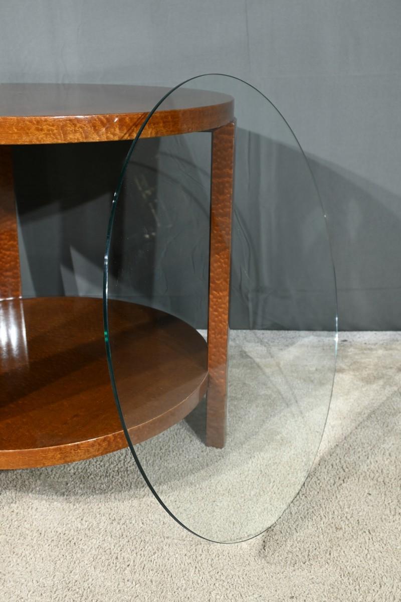 Français Table Guéridon en loupe d'Amboyna, époque Art Déco - 1930 en vente