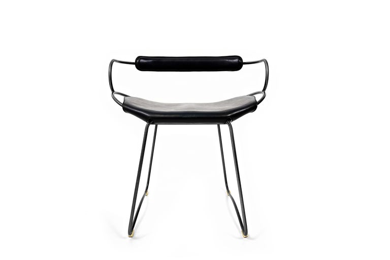 Table Height Sculptural Chair Stool w Backrest Black Smoke Metal and Black Leather For Sale at