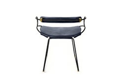 Chair / Table Height Stool W. Backrest Black Smoke Steel & Blue Navy Leather