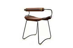 Sedia contemporanea Sgabello da tavolo con schienale Acciaio nero fumé e pelle marrone scuro