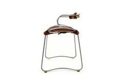 Table Height Stool W. Backrest Old Silver Metal & Dark Brown Leather Organic