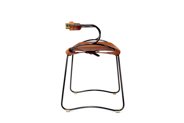 Table Height Contemporary Stool w Backrest Black Metal and Natural