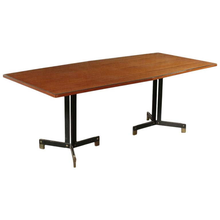 Table Ignazio Gardella Mahogany Veneer Glass, Italy, 1960s at 1stDibs