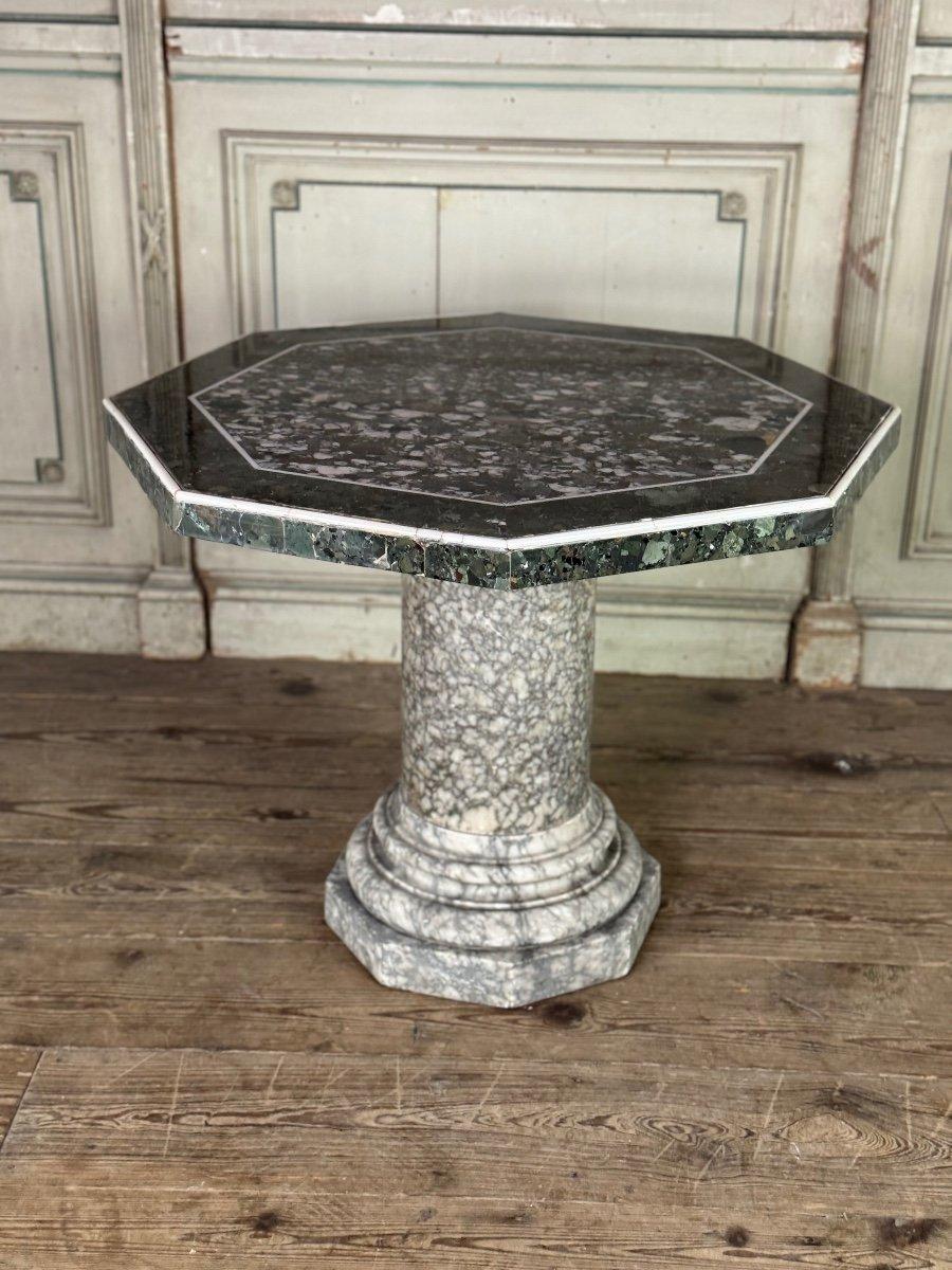 European Table In Alabaster, Breccia Marble And Statuary White Circa 1880 For Sale