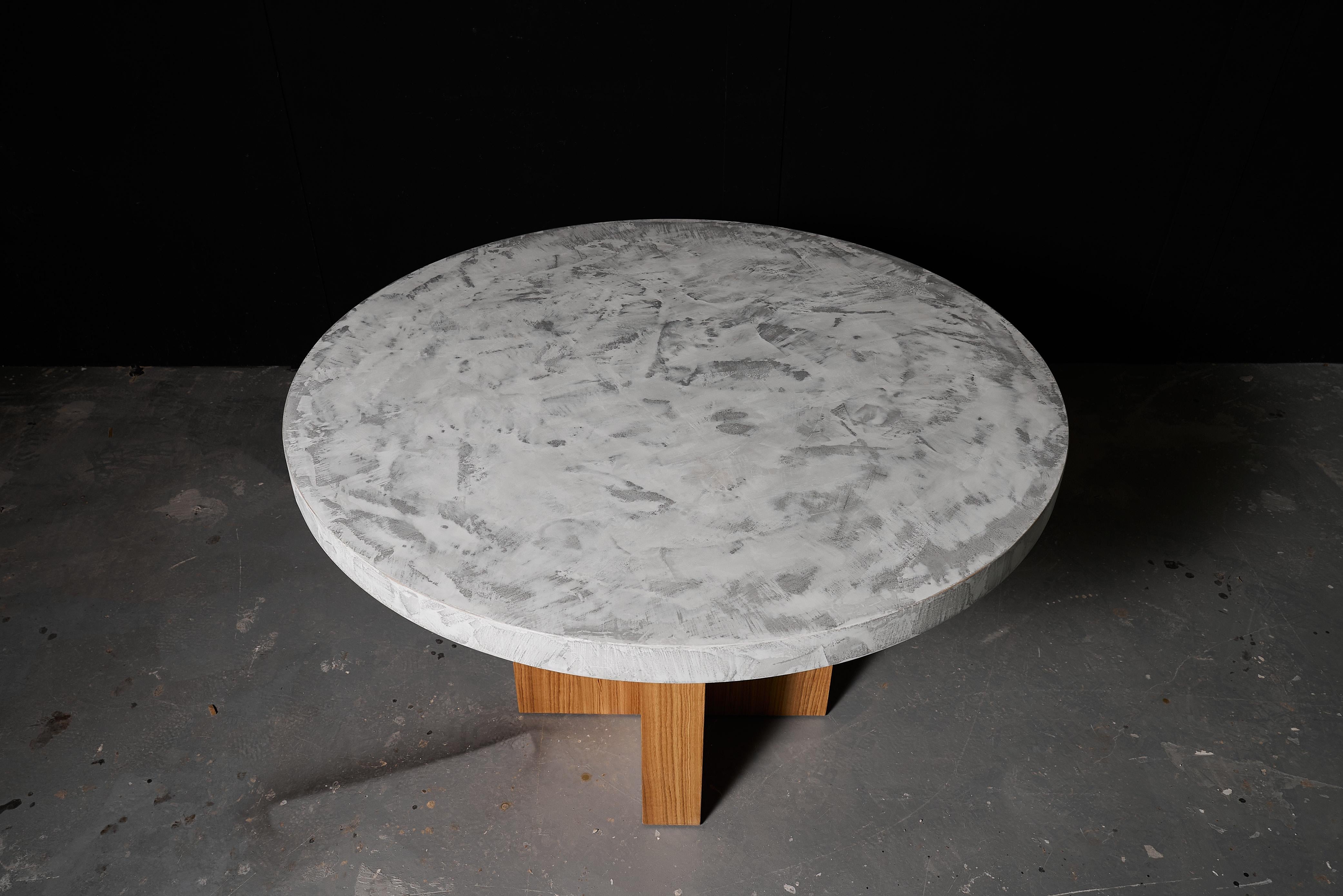 Moldovan Table in Beton Brutalist Style in MDF with a Microcement and Oak Veneer, 100cm For Sale