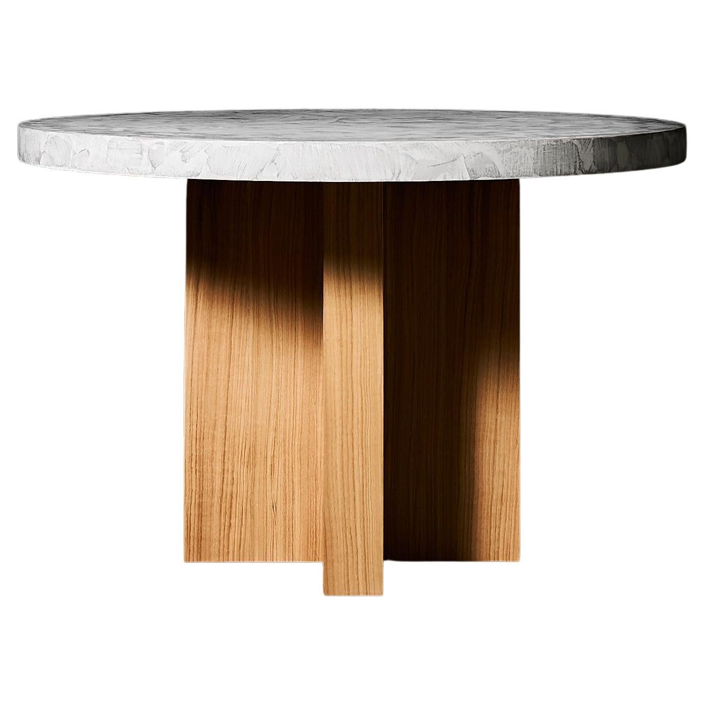 Table de style brutaliste Beton en MDF avec placage en microcément et chêne, 100 cm