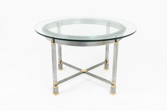Table in Brushed and Gilt Metal, Glass Tray, 1970s