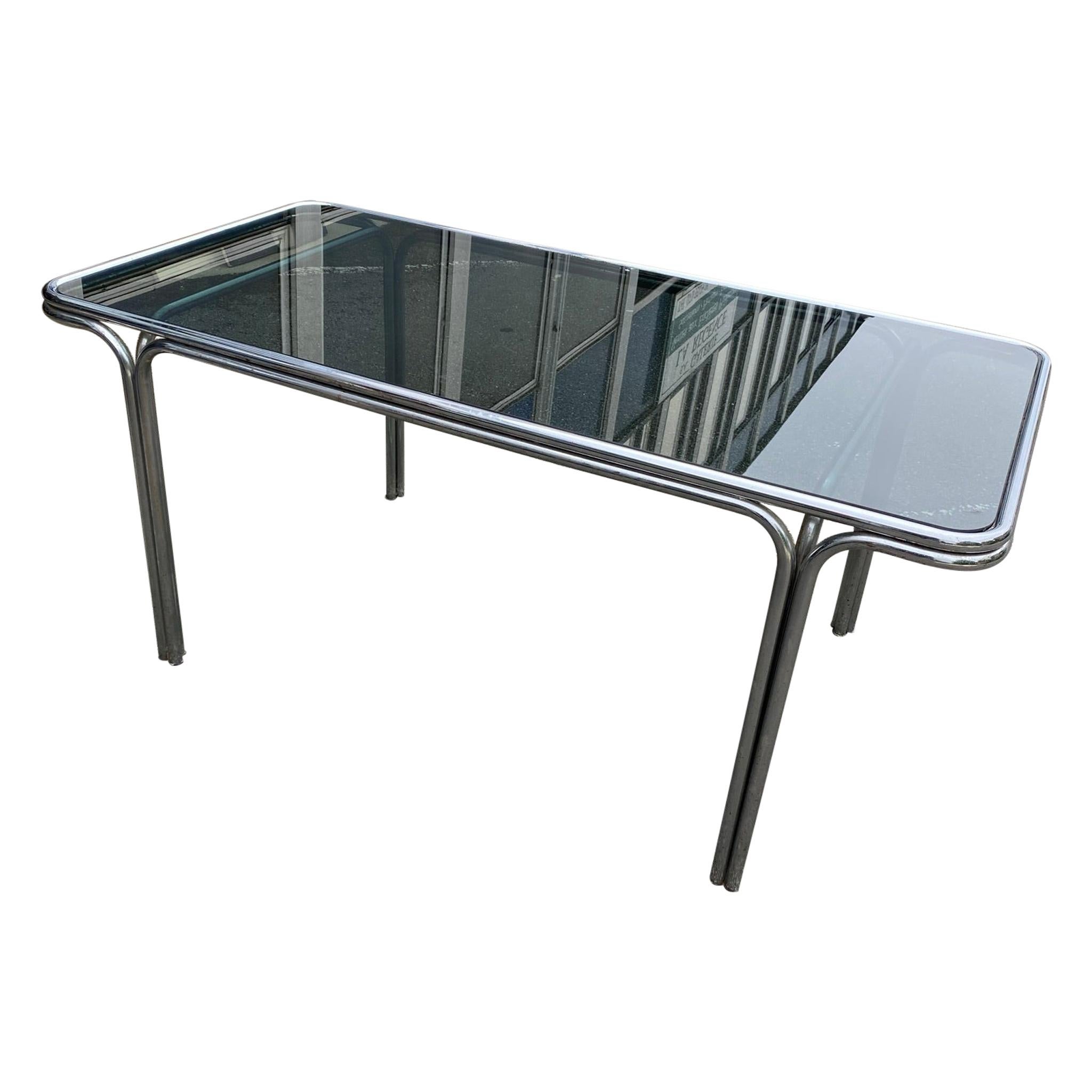 Table in Chrome Metal and Tinted Glass, circa 1970 Good Condition