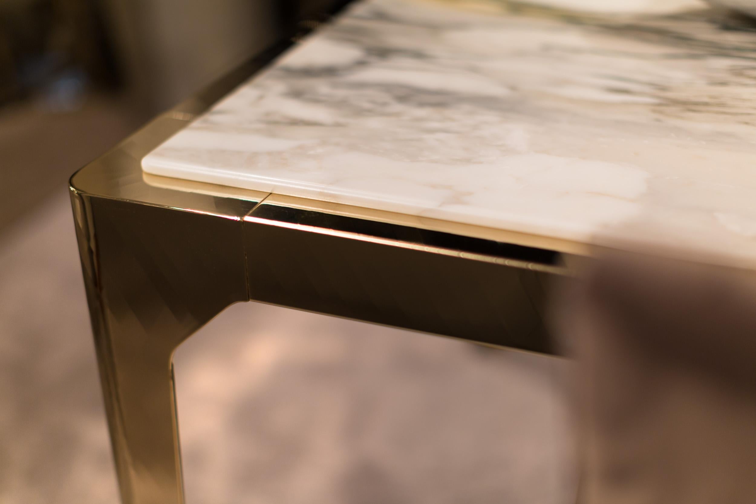 Table in Steel metal optical effect and marble top, handmade in Italy For Sale 1