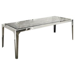 Table in Steel metal optical effect and marble top, handmade in Italy 