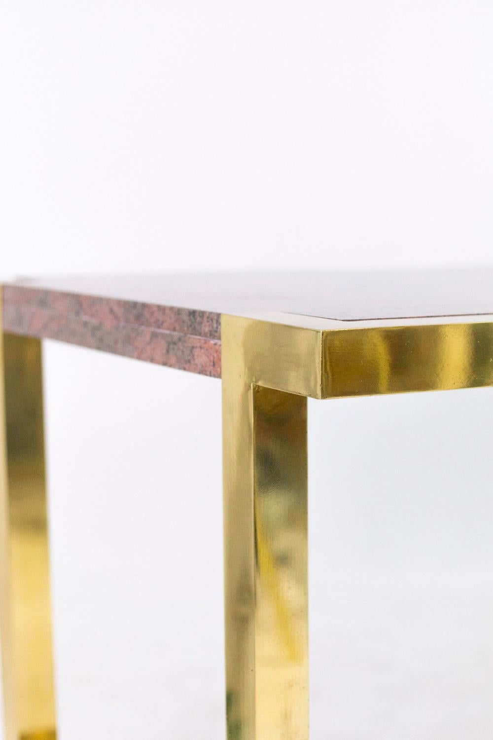 Late 20th Century Table in Gilt Brass and Pink Granite, Italy, 1970s For Sale