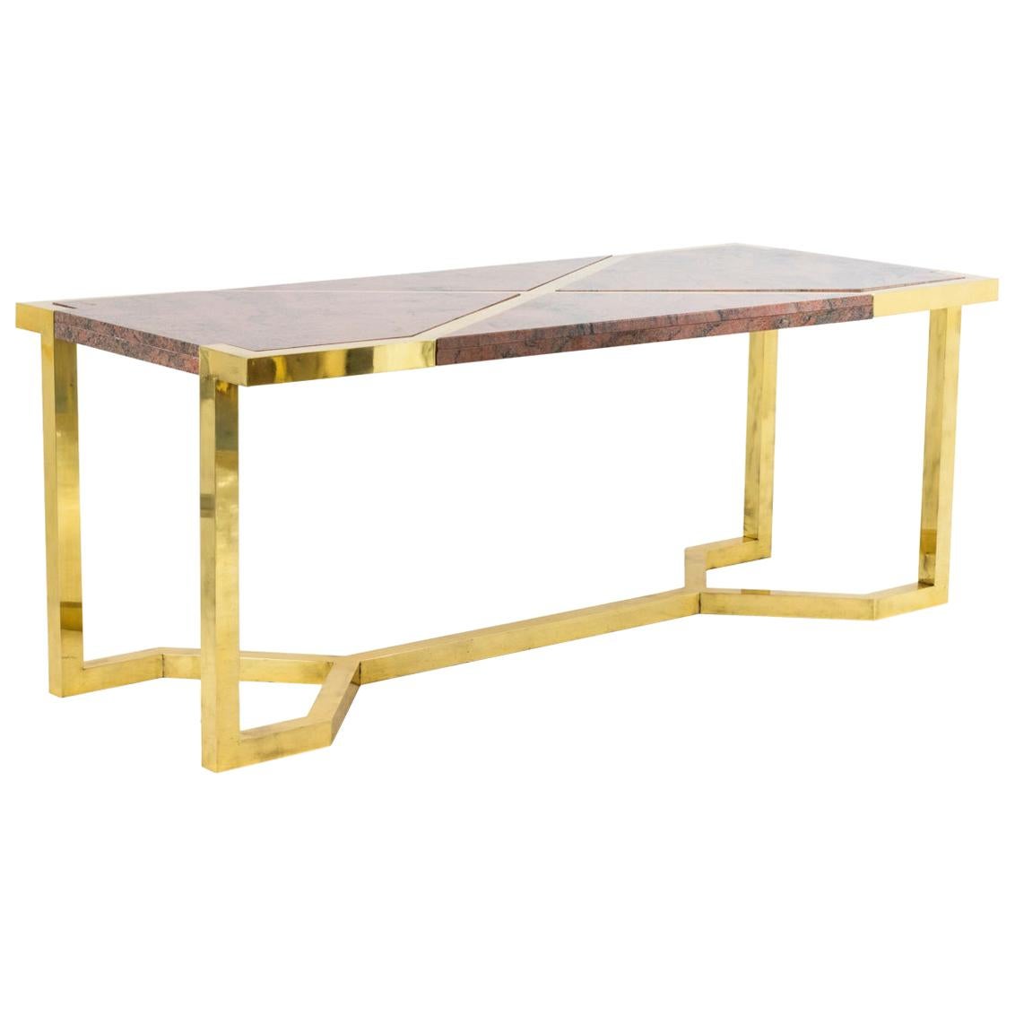 Table in Gilt Brass and Pink Granite, Italy, 1970s For Sale