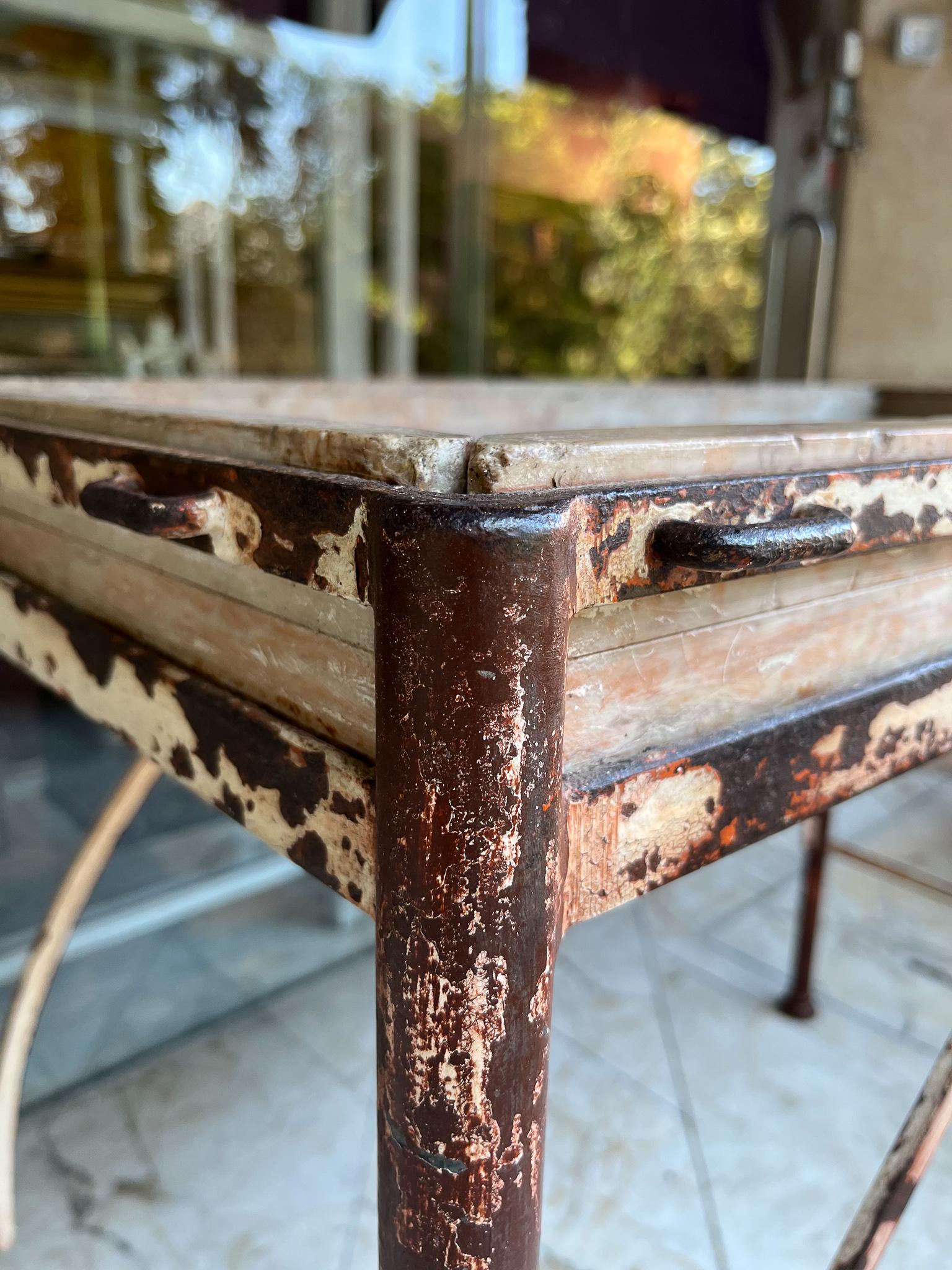 Portuguese Table in Iron and Lioz Stone 20th Century For Sale