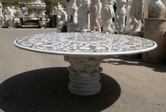 Table in Italian Pietre Dure Inlay Mosaic + marble pedestal