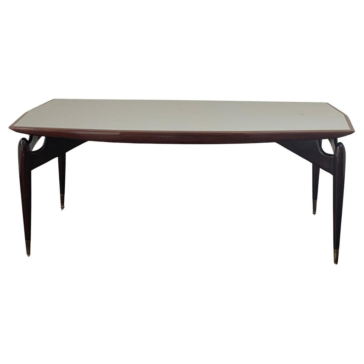 Table en acajou et palissandre avec pointes en laiton, années 1950