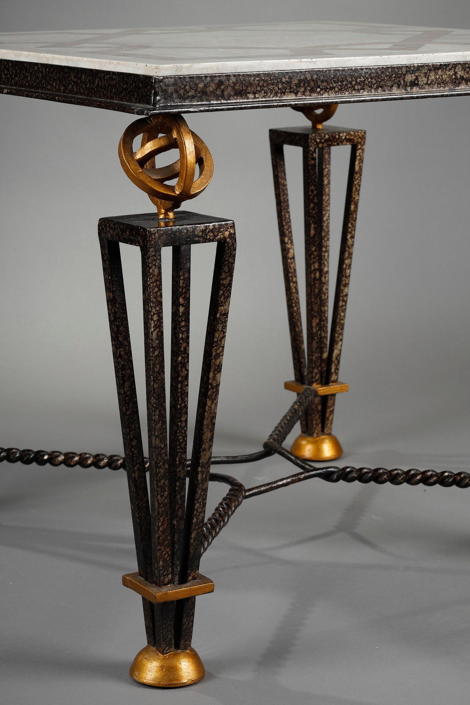 Table in Marquetry of Stone with Metal Feet in the Taste of Gilbert Poillerat 5