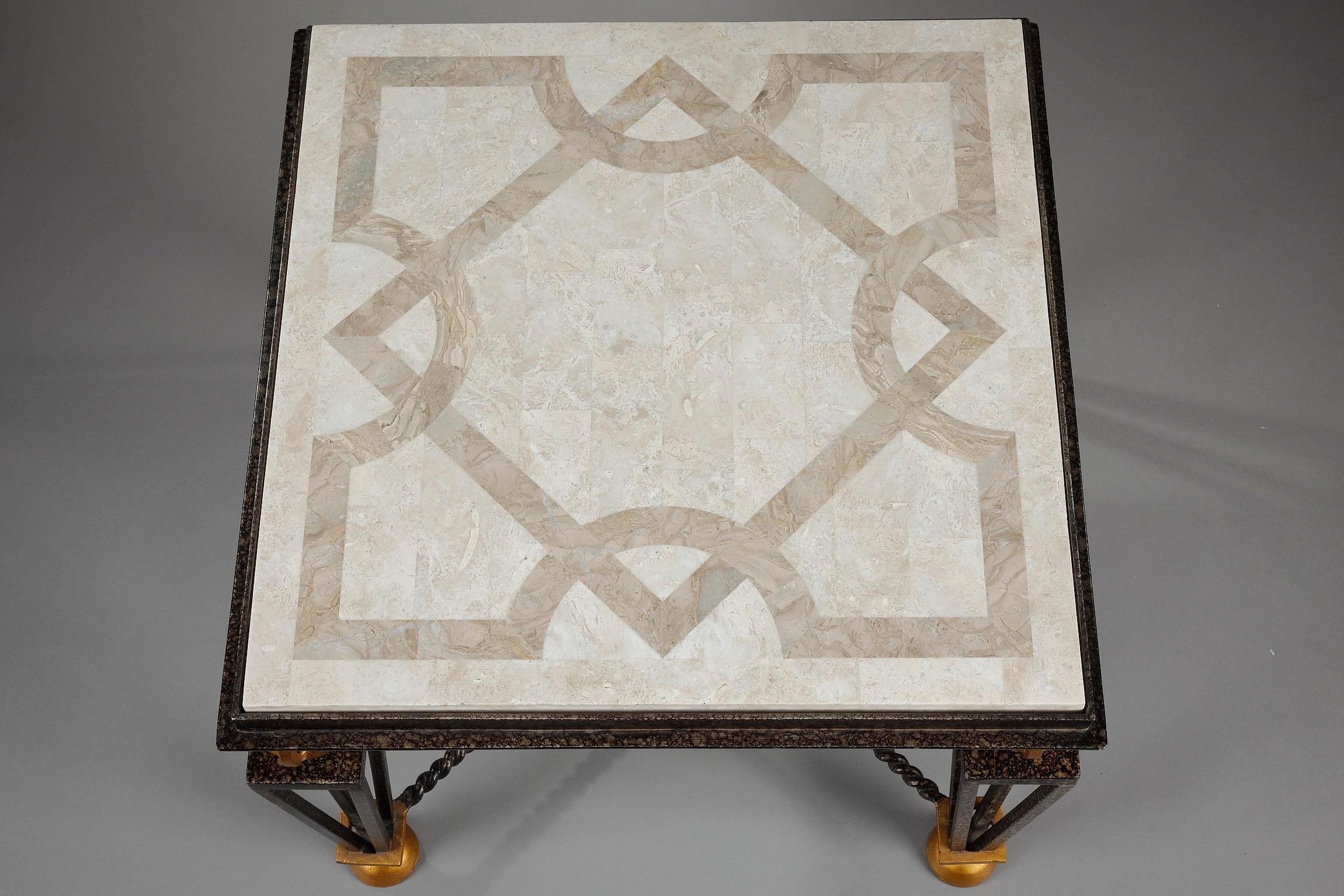 Table in Marquetry of Stone with Metal Feet in the Taste of Gilbert Poillerat 8