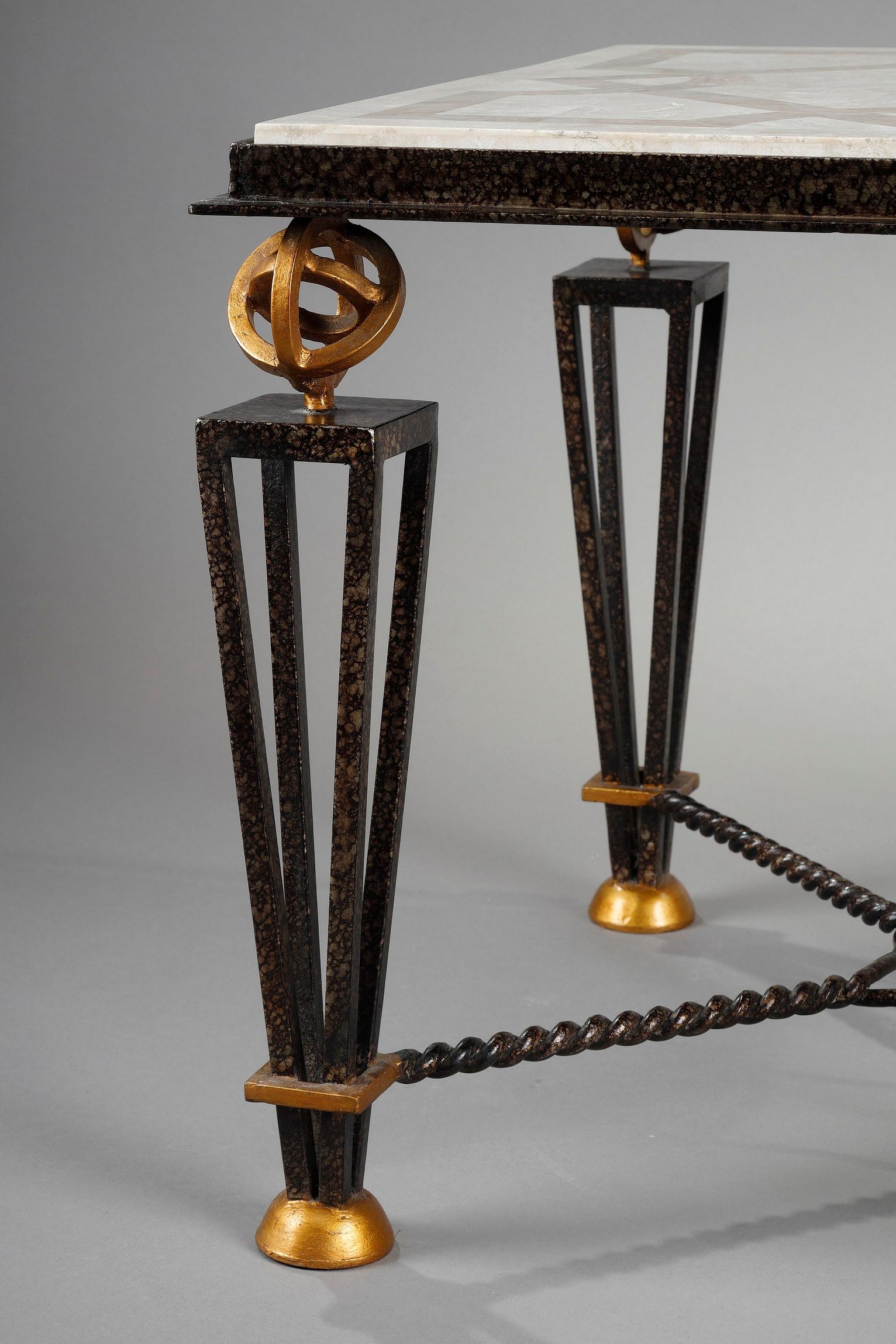 Table in Marquetry of Stone with Metal Feet in the Taste of Gilbert Poillerat 3