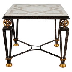 Table in Marquetry of Stone with Metal Feet in the Taste of Gilbert Poillerat