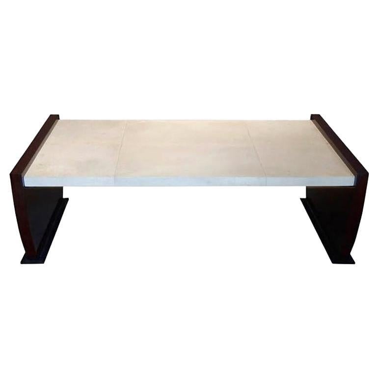 Table in Parchment and wood by Michel Leo For Sale