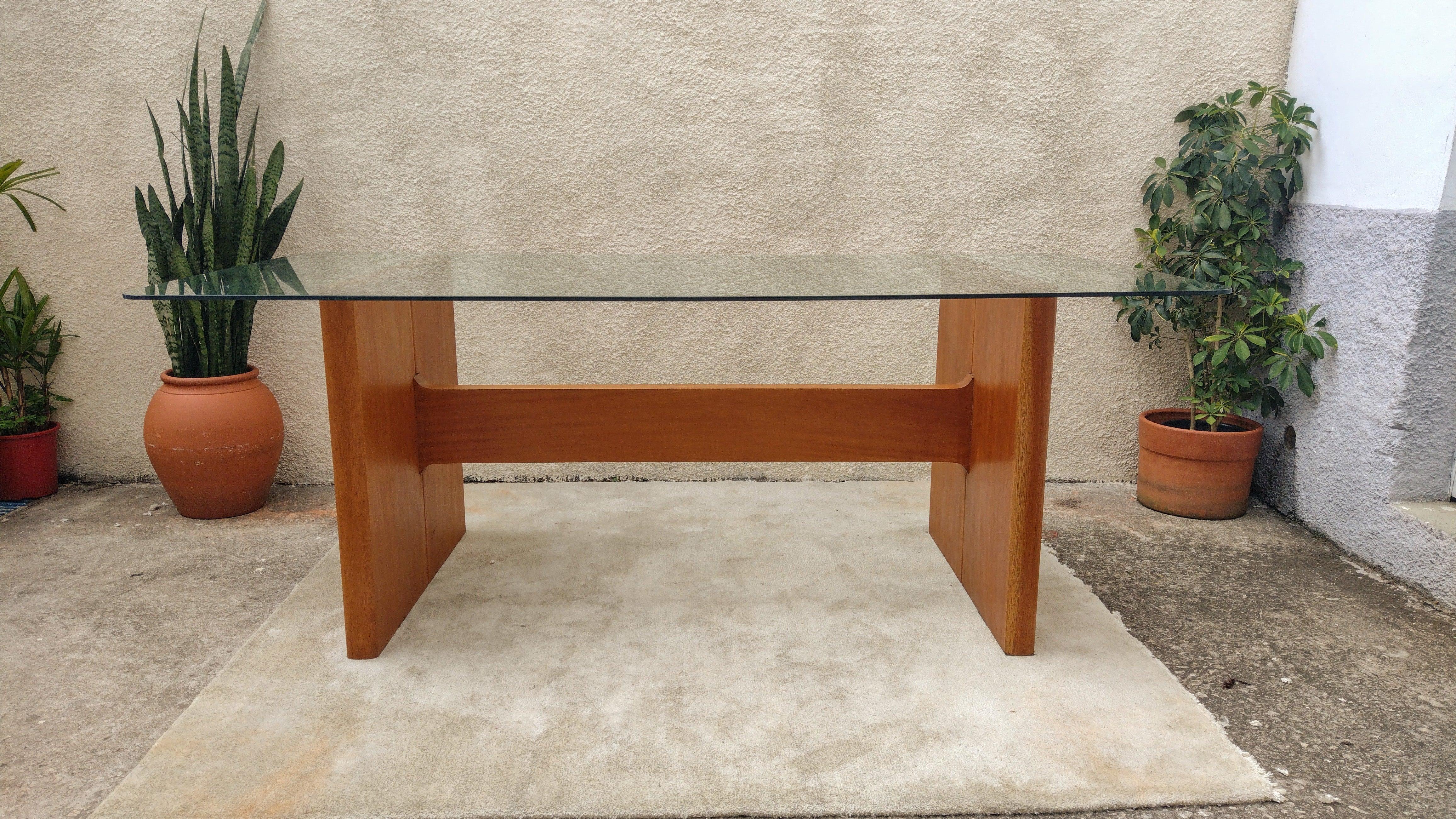 Table in Solid Cherrywood and Glass Top, 60s In Good Condition In SAO PAULO, BR