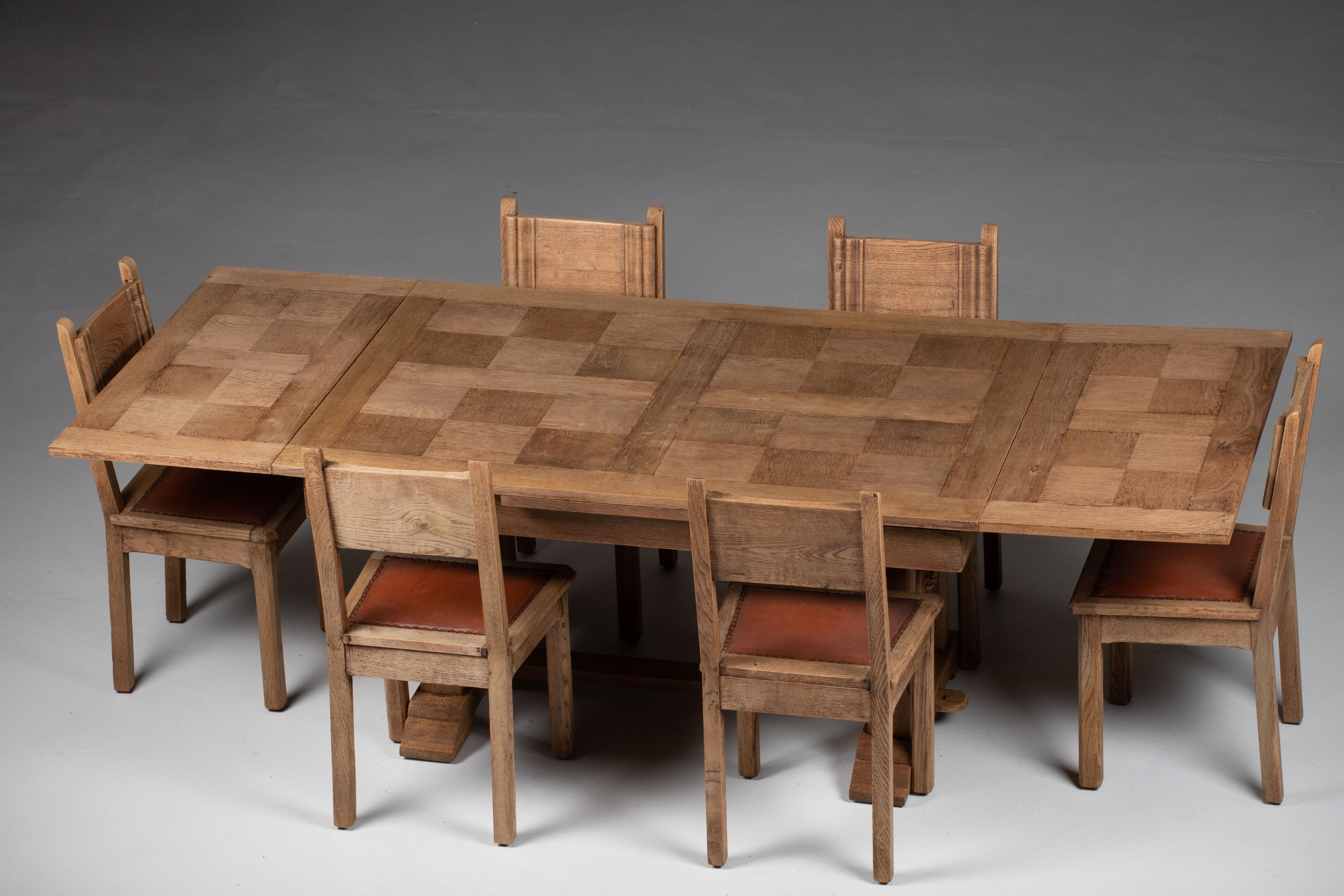 Tisch aus massiver Eiche, gebleicht, 1940er-Jahre im Angebot 5