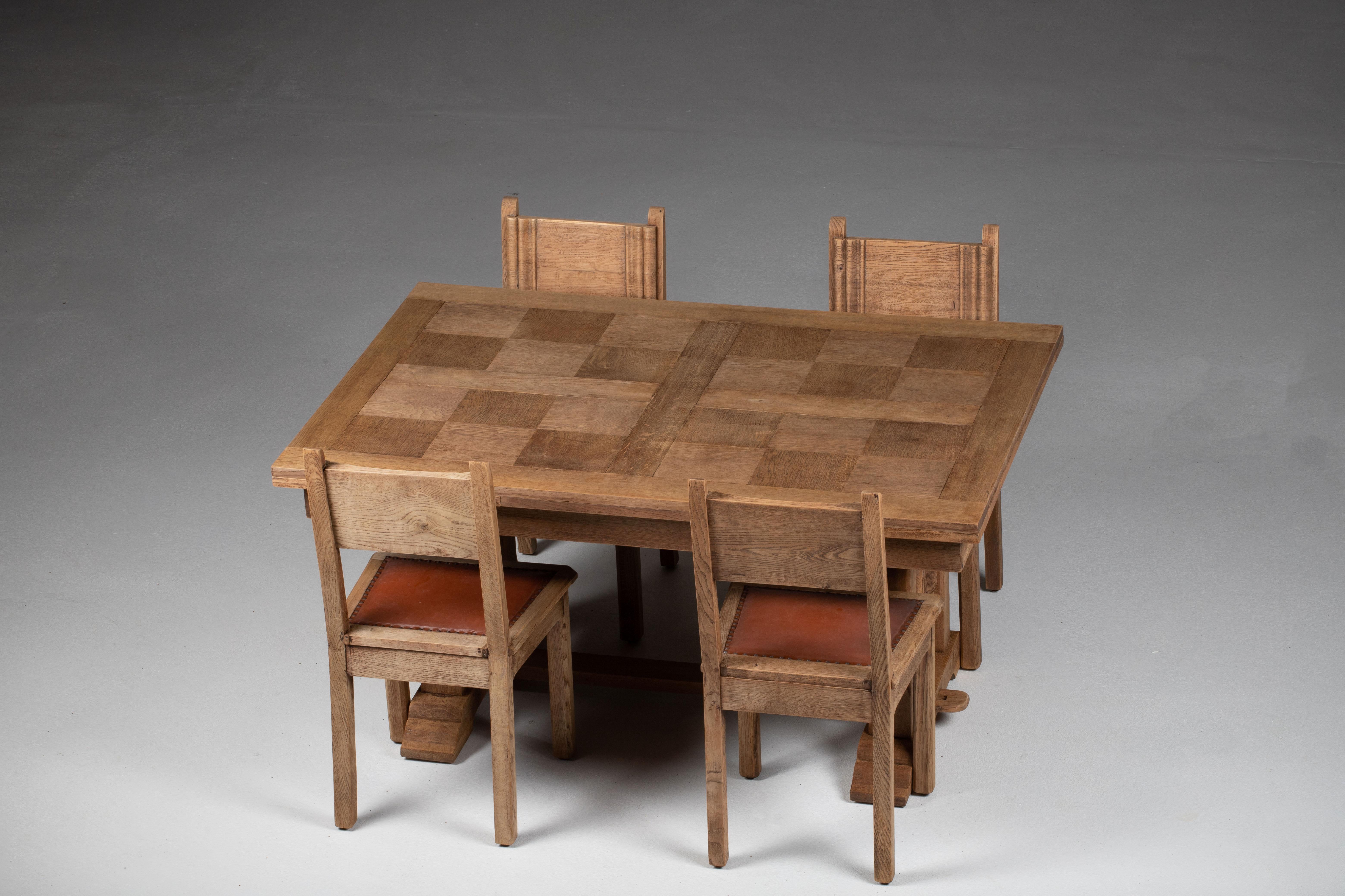 Tisch aus massiver Eiche, gebleicht, 1940er-Jahre im Angebot 6