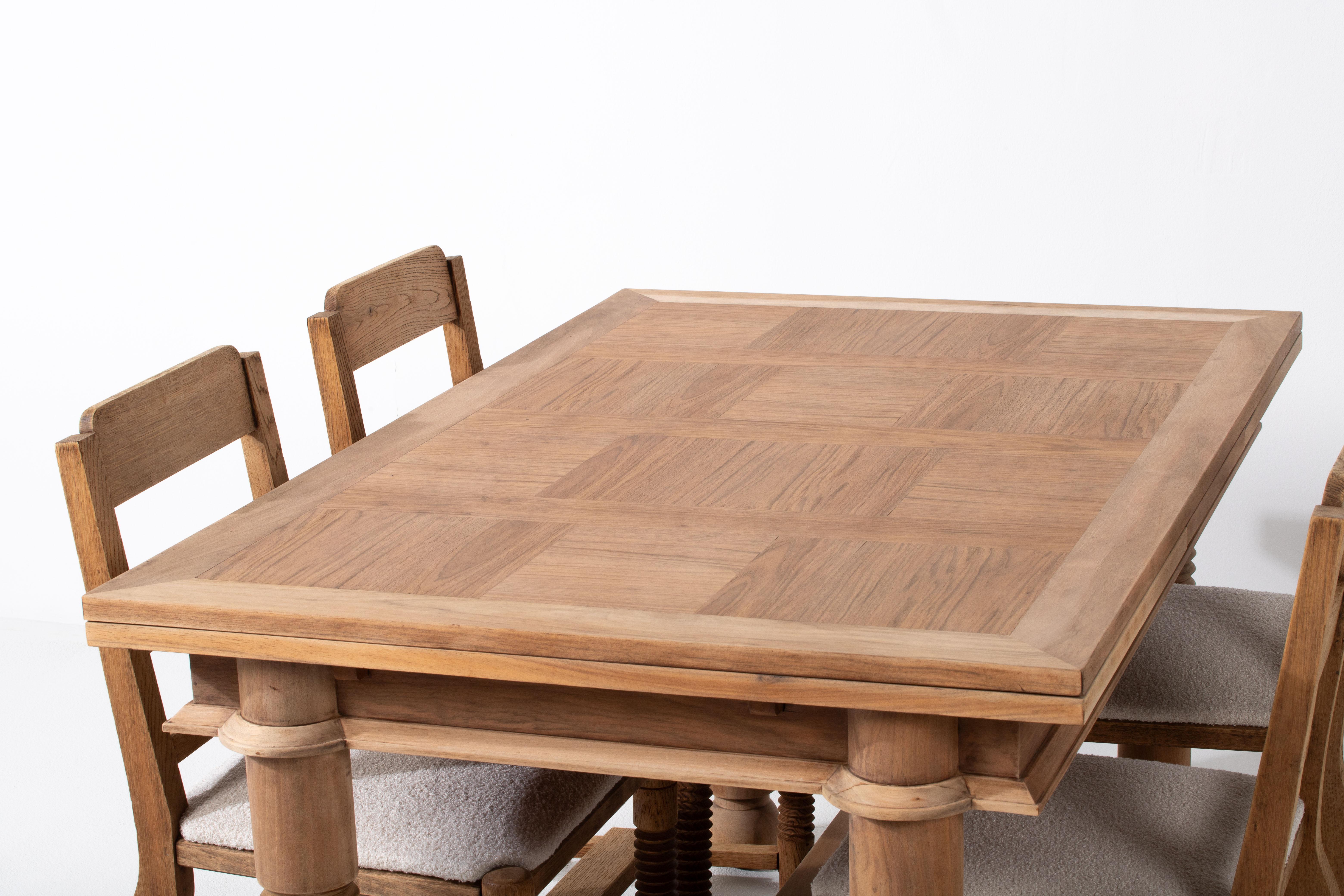 Table in Solid Oak, Charles Dudouyt, 1940s For Sale 5