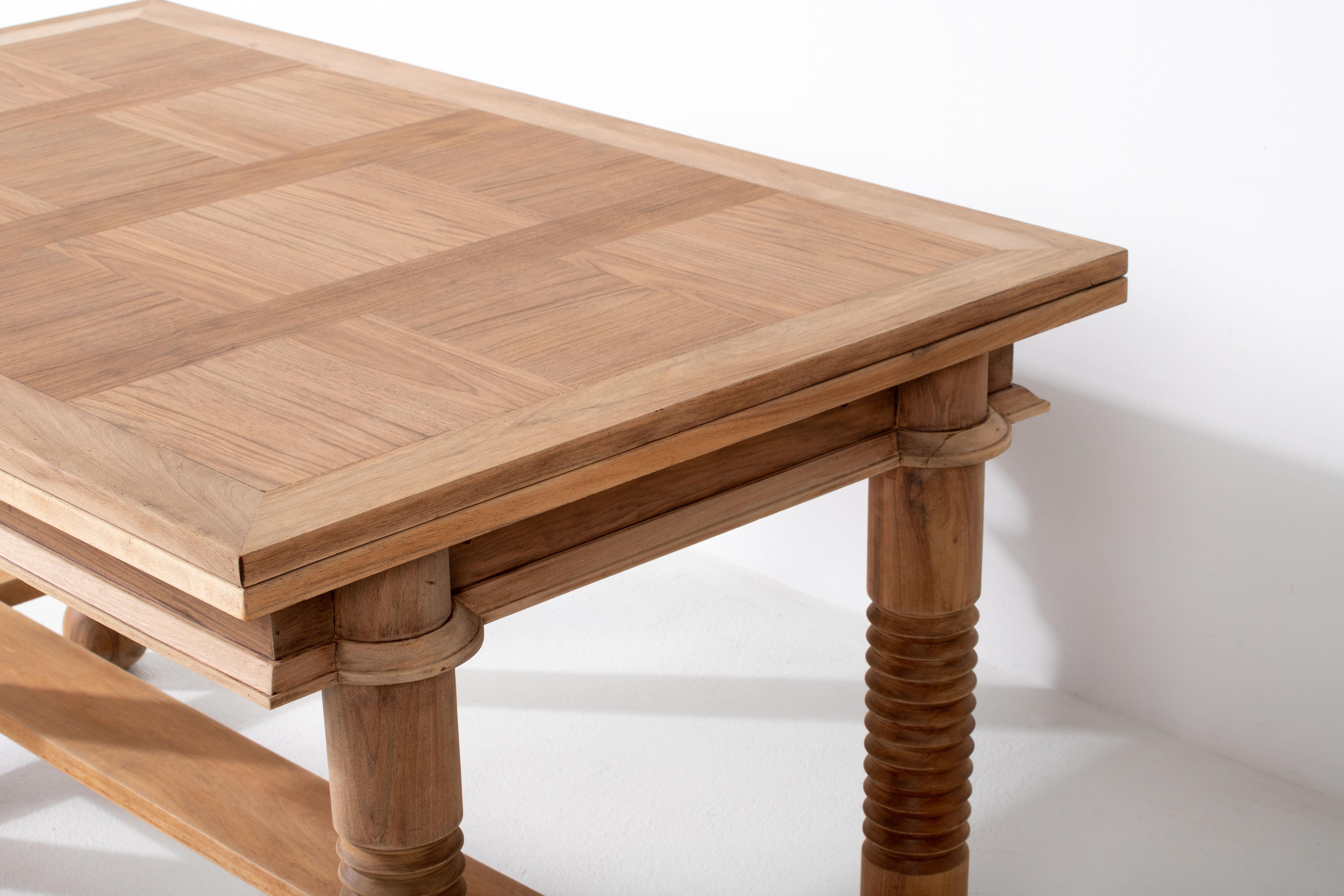Table in Solid Oak, Charles Dudouyt, 1940s For Sale 7