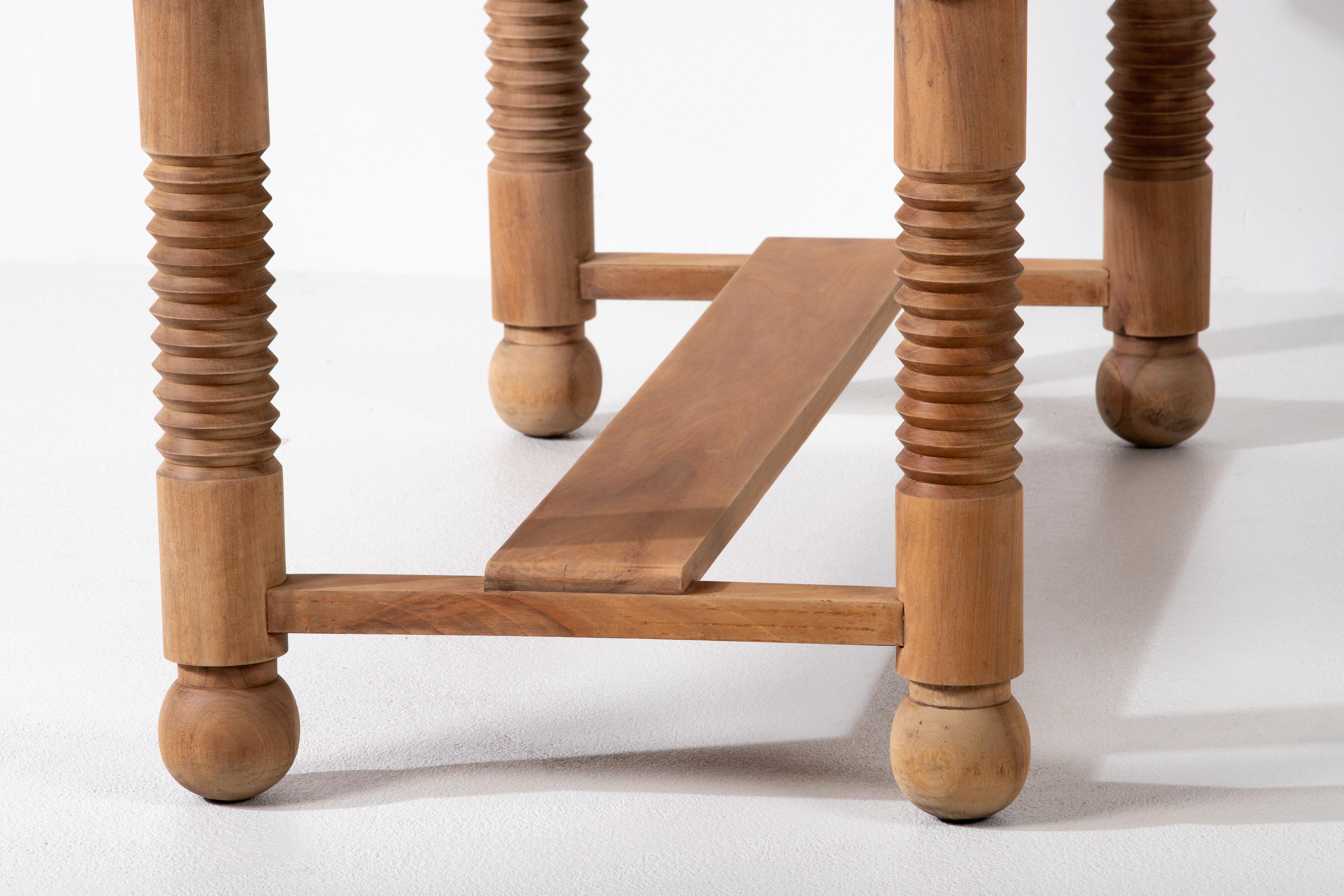 Table in Solid Oak, Charles Dudouyt, 1940s For Sale 8