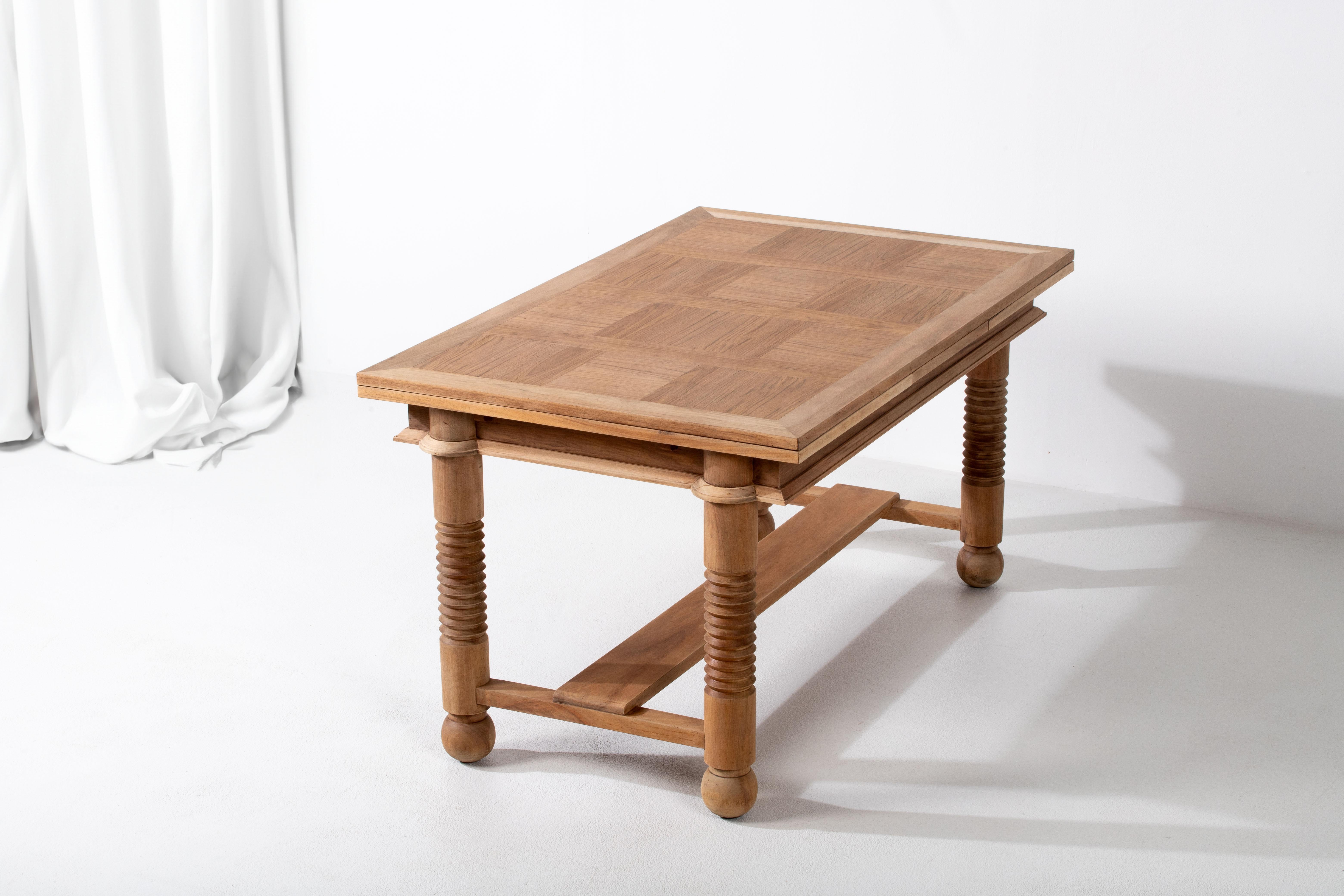 Table in Solid Oak, Charles Dudouyt, 1940s For Sale 9