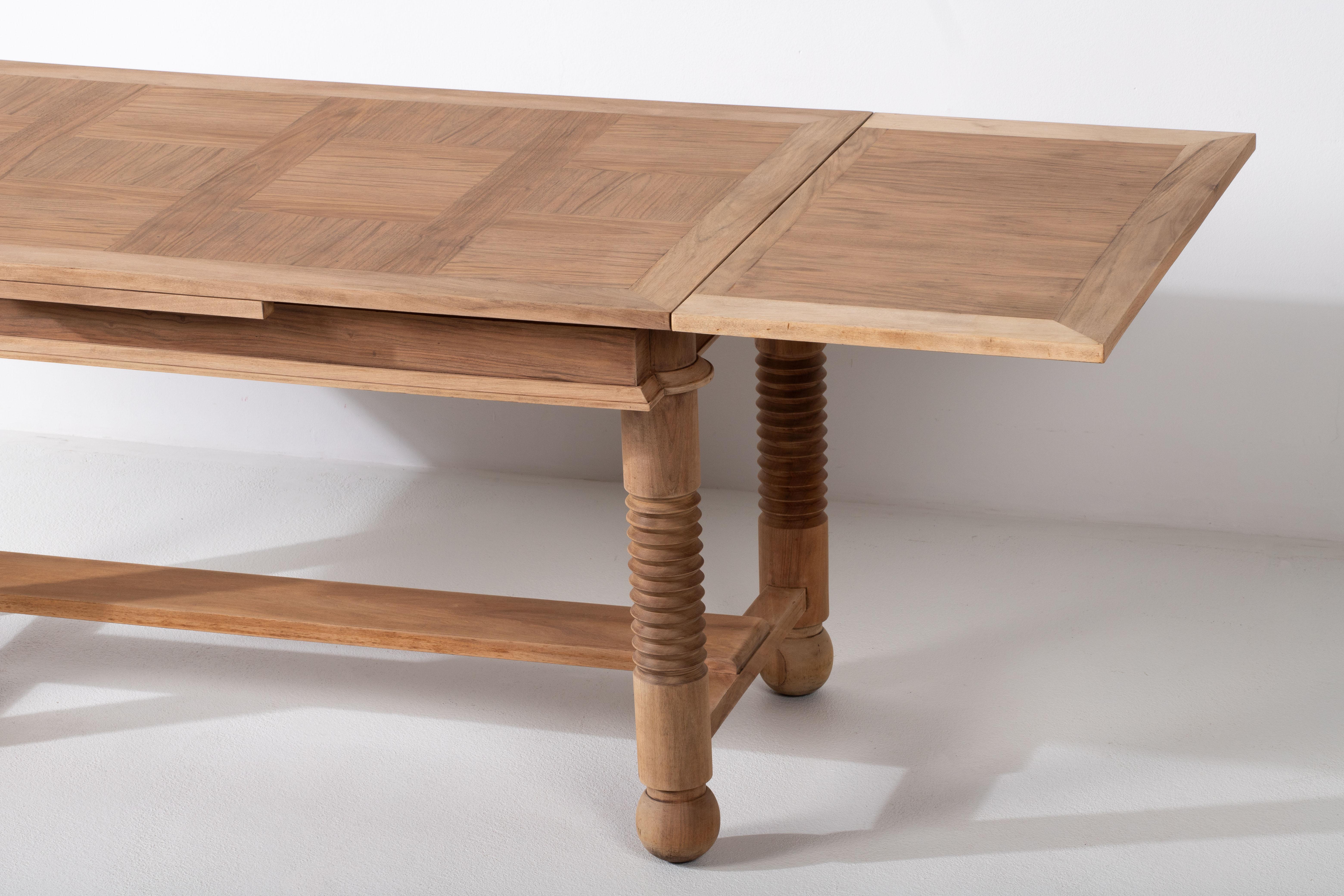 Table in Solid Oak, Charles Dudouyt, 1940s For Sale 11