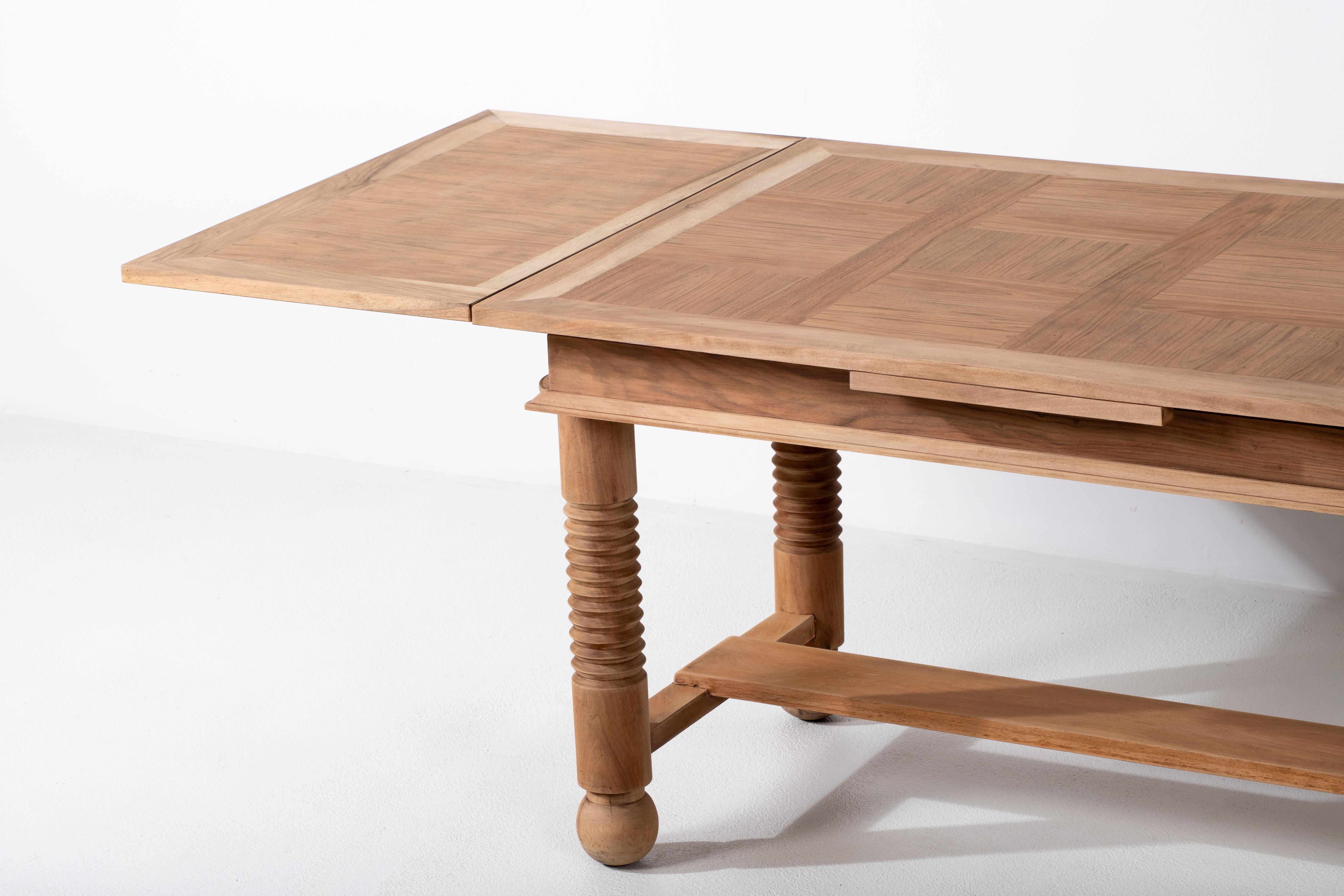 Table in Solid Oak, Charles Dudouyt, 1940s For Sale 12