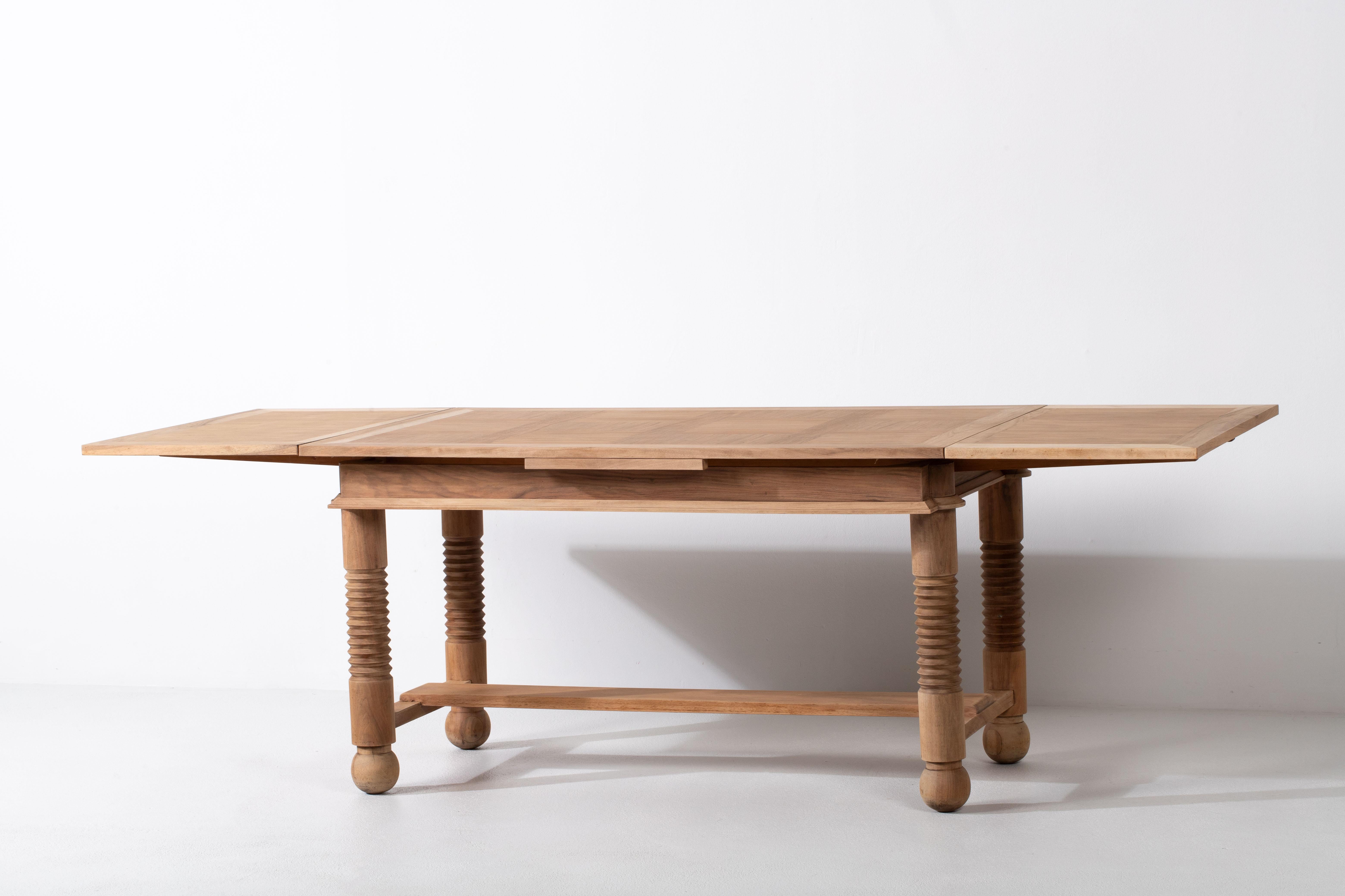 Table in Solid Oak, Charles Dudouyt, 1940s For Sale 13