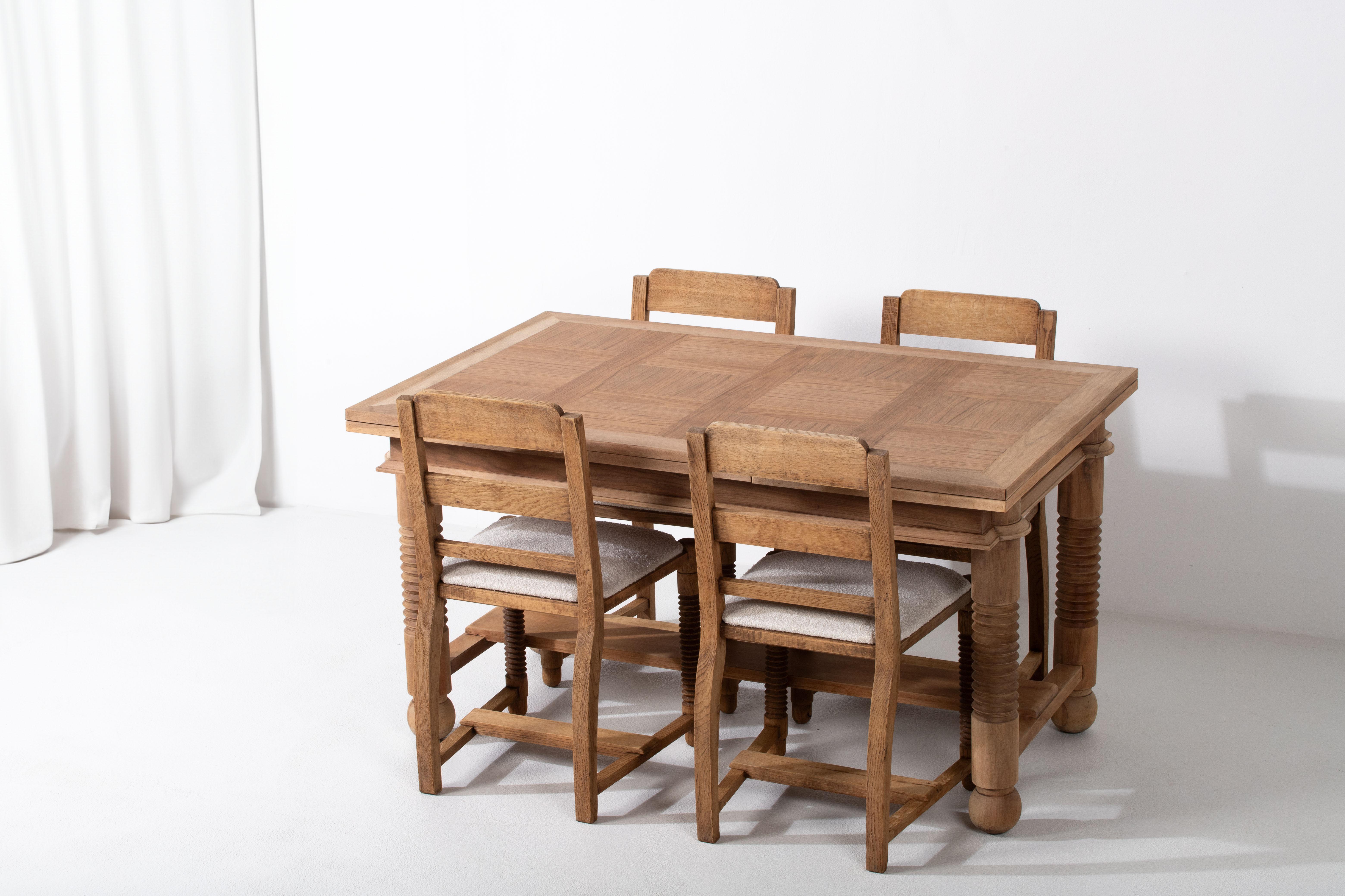 Elm Table in Solid Oak, Charles Dudouyt, 1940s For Sale