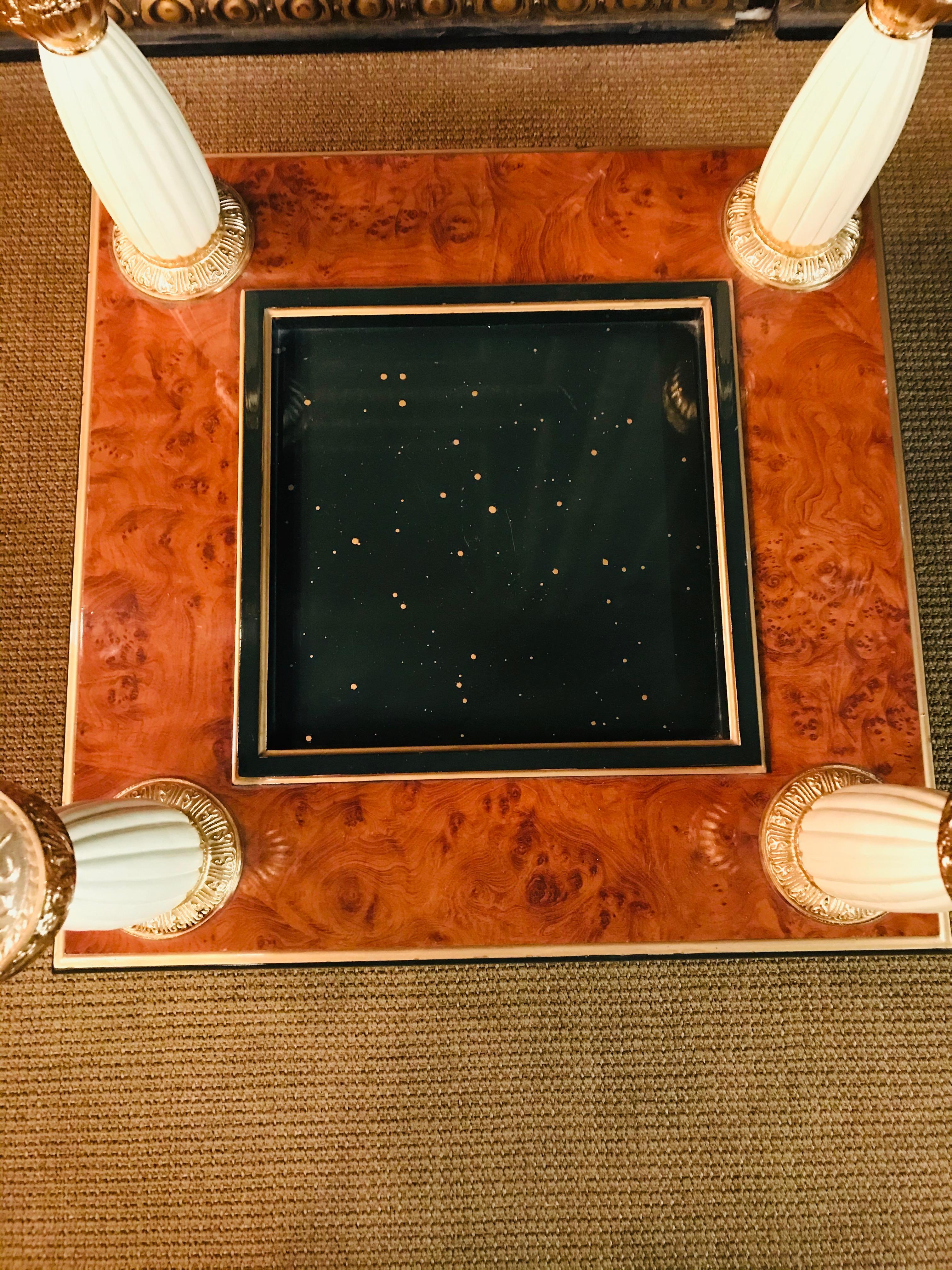 20th Century Table in the Versace Style with 4 Columns Frame in Maple Root Veneer For Sale