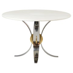 Table en marbre blanc, chrome et métal doré, années 1970
