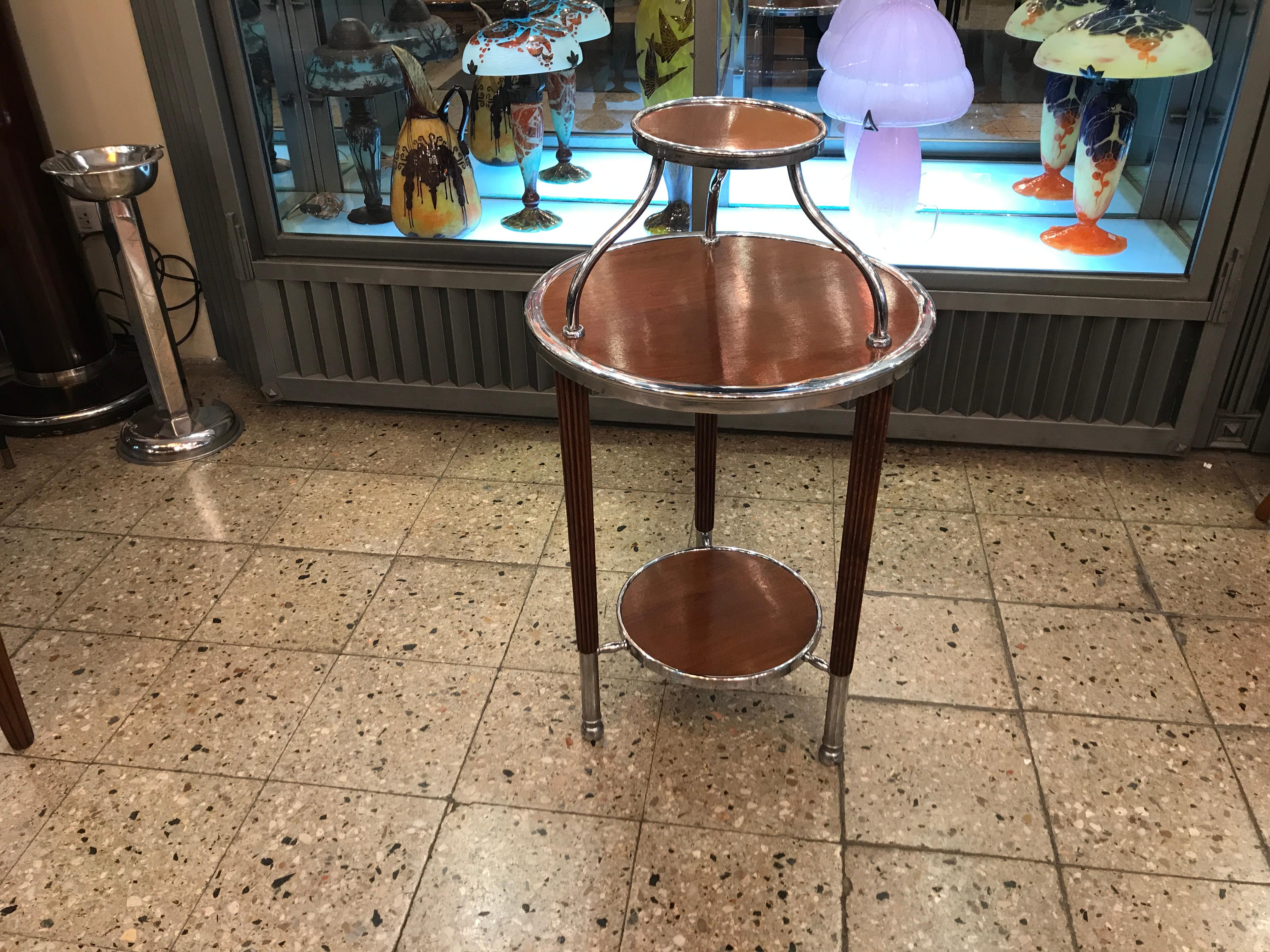 Art Deco Table in wood and chrome, 1920, France  For Sale