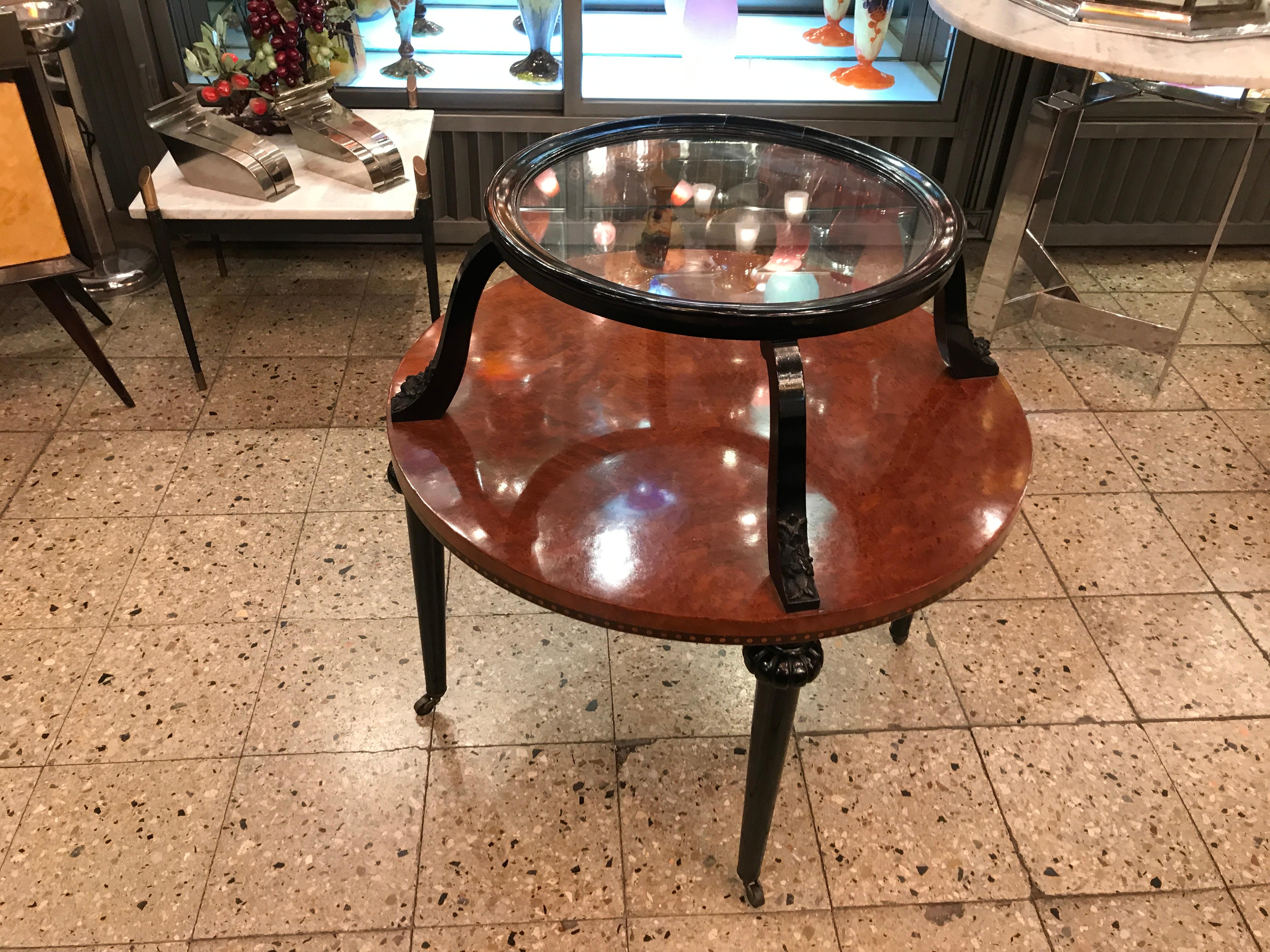 Art Deco Table in Wood and Glass, 1920, France  For Sale