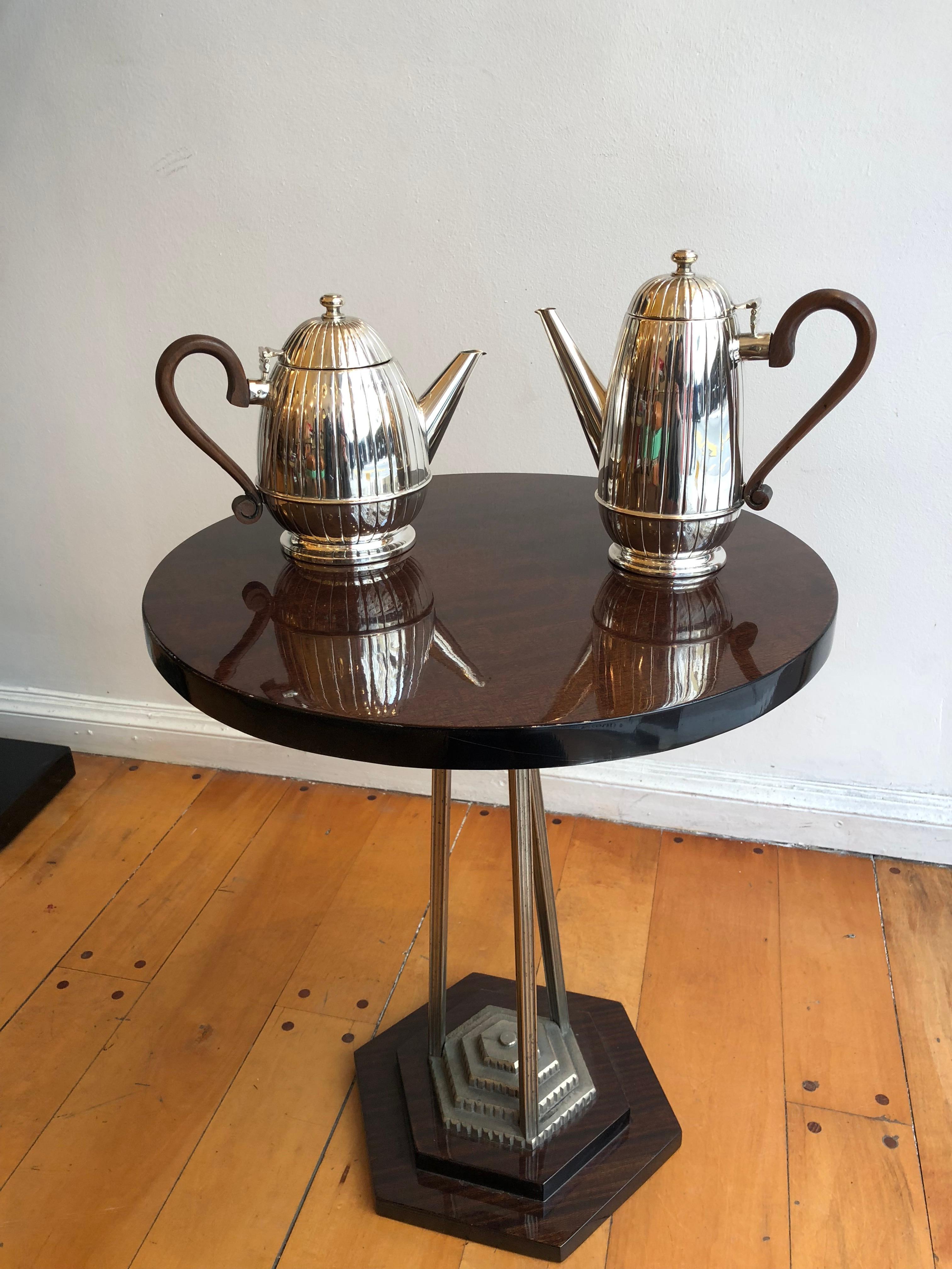 Art Deco Table in wood and silver plated, 1930, France  For Sale